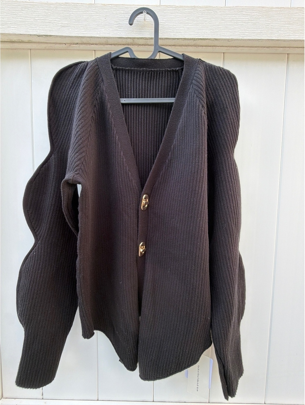 Commense Women's Black Ribbed Tie Back Button Cardigan Sweater